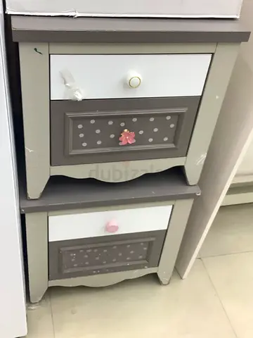Pair of Grey White Kids Bedside Nightstands with Drawers