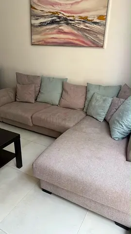 L shape sofa, coffee table, rocking chair and side table