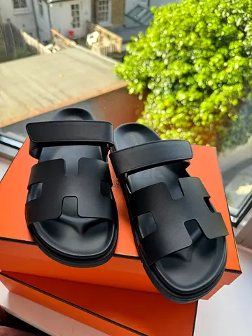 Hermes Black mens slide sandals - Size 44 , lightly used ( 1:1 )