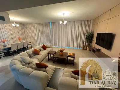 Villa for annual rent in a prime location in Madinat Ajmal. The villa has 5 bedrooms, 7 bathrooms, parking for 2 cars, built-in wardrobes, and is full
