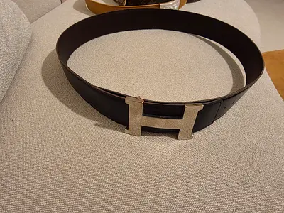 Hermes Black leather belt with H buckle - size adjustable