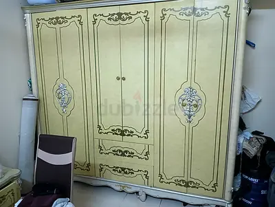 Ornate King Size Bed with Upholstered Headboard - Cream  Gold