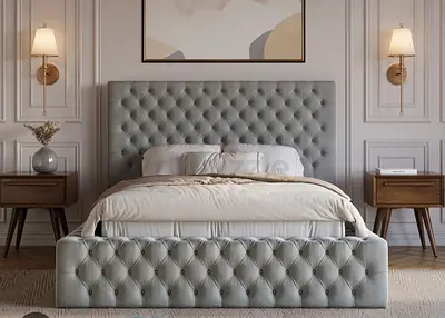 Tufted Upholstered King Bed with Matching Footboard and Headboard