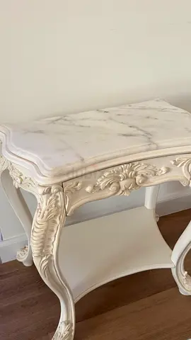 White Carved Console Table with Marble Top