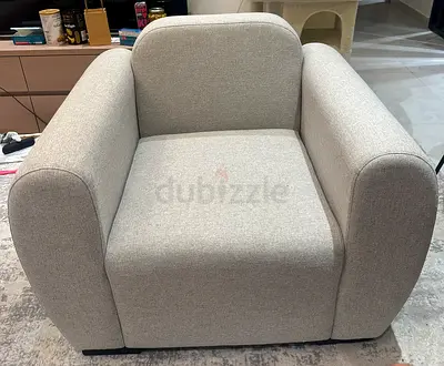 Comfortable Light Grey Fabric Armchair - Good Condition