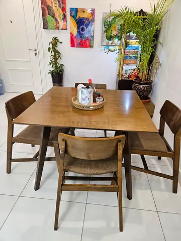 Solid Wood Dining Table with 4 Chairs