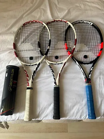 Three Babolat Tennis Racquets + Can of Balls — Good Condition