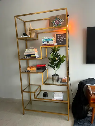 Modern Gold Finish Display Cabinet with Tempered Glass