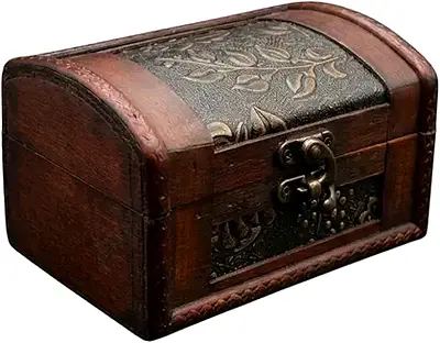 Small Vintage Wooden Decorative Treasure Chest with Metal Inlay- 18L x 14W x 10H