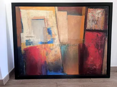 Framed Abstract Textured Painting - Large Contemporary Artwork