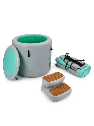 Portable Inflatable Ice Bath Barrel + Insulated Lid + Premium Steps + Manual Pump