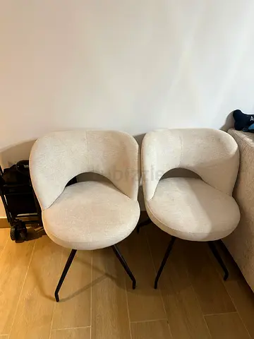 Pair of Cream Curved Accent Chairs with Metal Legs - volyar dining chair Ivory