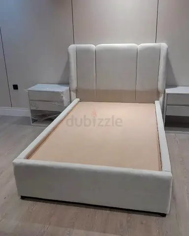 Upholstered Single Bed Frame with Headboard and Side Panels - Light Beige