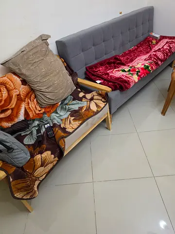 Grey fabric sofa bed and arm chair set