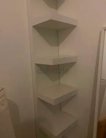 White Corner Wall Shelves — 5 Tier Floating Unit