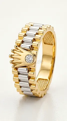Radiant Rolex-Style Diamond Ring 0.11ct | 14K Two-Tone Gold | IGI Certified