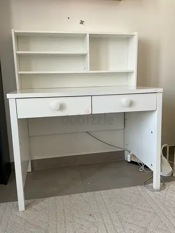 White Study Desk with Hutch and Two Drawers — fair Condition