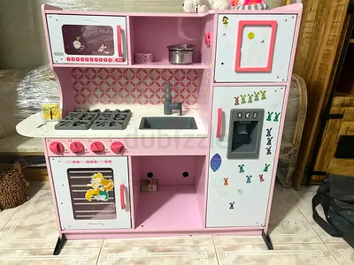 Melissa Doug Pink Wooden Play Kitchen Set with Oven and Fridge