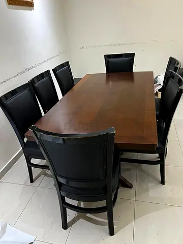 Wooden Dining Table with 6 Black Chairs