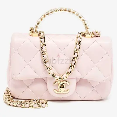 Chanel Pink Quilted Leather Resin Top Handle Flap Bag