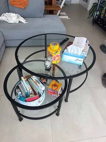 Modern Nesting Coffee Table Set with Glass Top and Black Frame