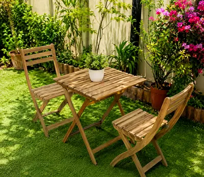 Wooden 3-Piece Folding Bistro Set — Table + 2 Chairs (Good Condition)