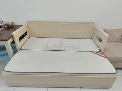 Wooden Storage Withdrawable bed with Trundle Mattress - Light Beige, Excellent Condition,
