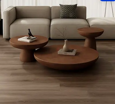 Homekode. 2 months old.  Likenew. Set of 3 Modern Round Coffee Tables - Brown Stone Finish.