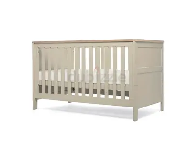 Solid Wood Baby Crib with mattress-Neutral Grey/beige, brand new from papas and mamas