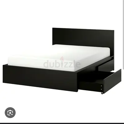 Black Double Bed Frame with Storage Drawers - Modern Platform Bed. MALM Bed frame 180x200