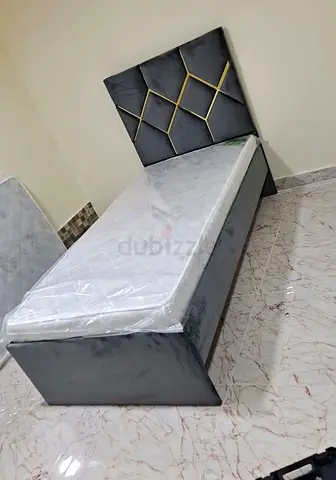 Single velvet bed with geometric headboard - new,single size 90cm by 190cm