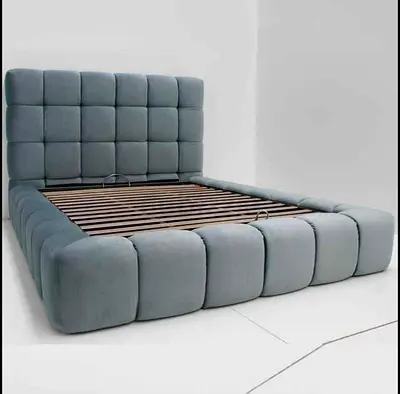 Modern Upholstered Platform Bed Frame with Padded Headboard (Grey, Queen)