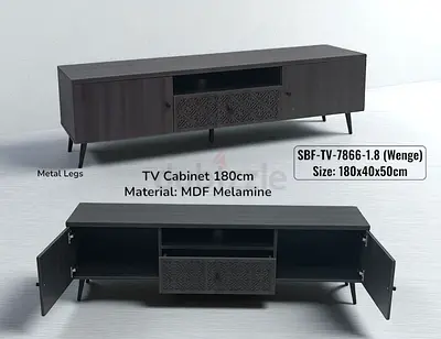 180cm Wenge TV Cabinet - MDF Melamine, Metal Legs