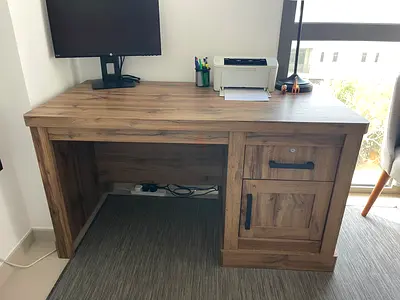 Wooden Computer Desk with Drawer and Cabinet - Rustic Finish