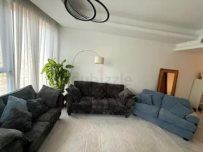 Dark Grey 3-Seater Sofa — Modern Plush Fabric, excellent Condition, baby blue two seaters sofa
