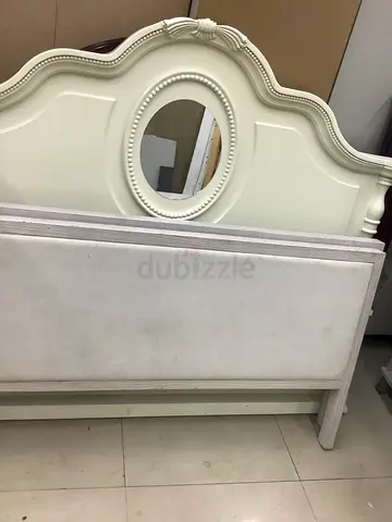 White Ornate King/Queen Bed Headboard with Upholstered Panel