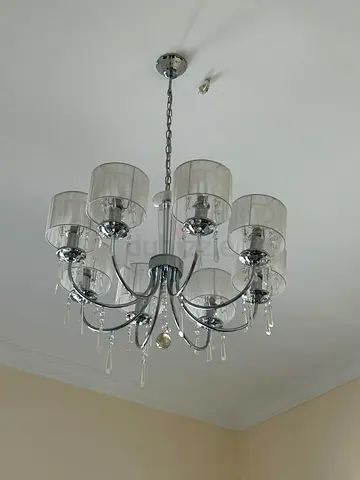 Modern 8-Light Crystal Chandelier with Fabric Shades