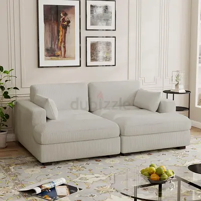 New Light beige two-seater sectional sofa with chaise -