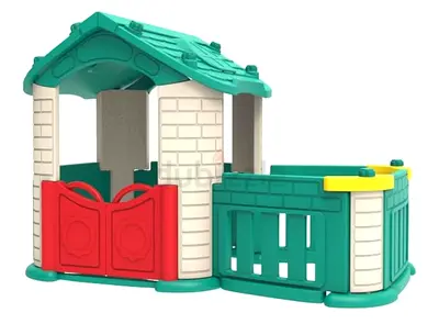 Kids Playhouse with Attached Fence - Indoor/Outdoor Pretend Play
