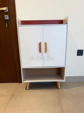 Compact wooden shoe cabinet with 2 doors- white
