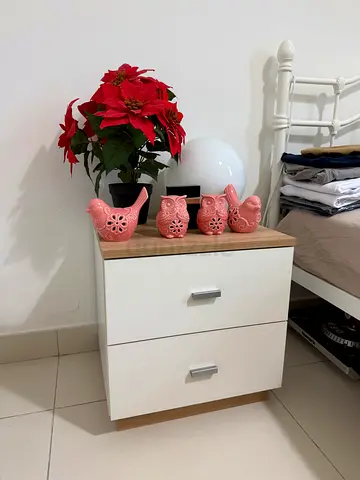 Small 2-Drawer White Nightstand with Wood Top