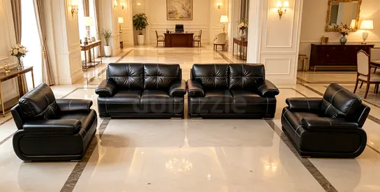 Black Leather 2+2+1+1 Sofa Set with Two Armchairs - Modern Classic