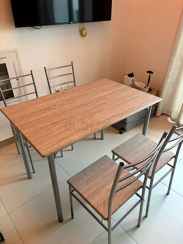 Simple Wooden Dining Table with Metal Legs - 4 Seater Compact