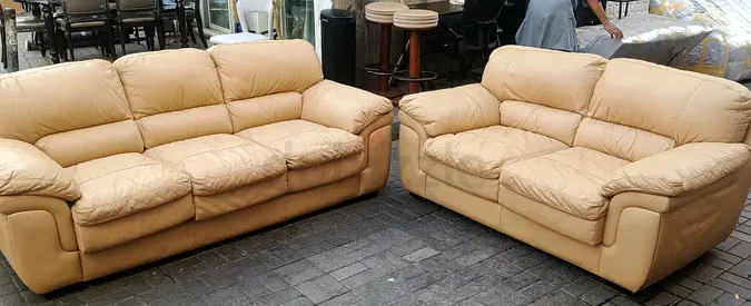 Beige Leather 3-seater and 2-seater Sofa Set - Comfortable
