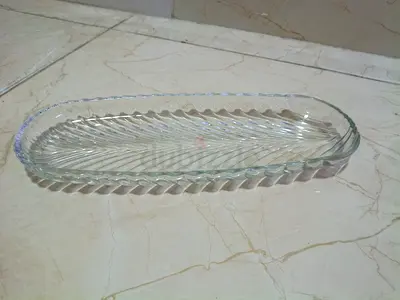 Glass serving tray / platter - oval, clear, used