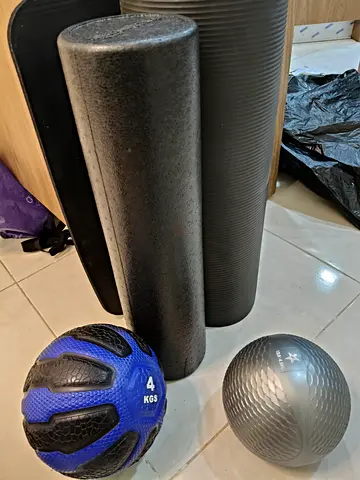 Yoga Mat Foam Roller and Medicine Ball Set