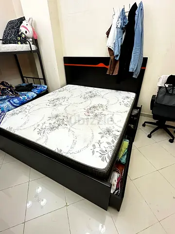 King size bed set with drawers and mattress just one year old