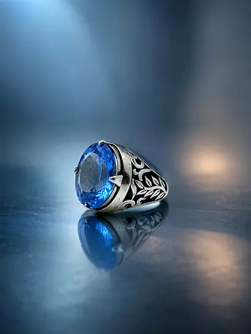 خاتم بحجر توباز ازرق فاخر - Luxury Blue Topaz Ring