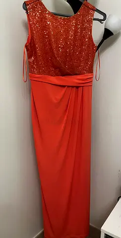 Orange sequin bodice evening gown, floor-length Wallis brand original