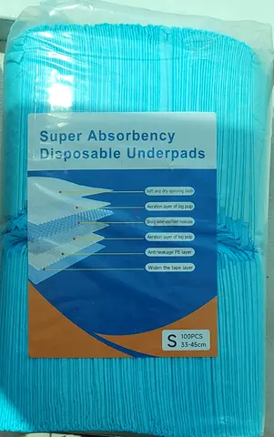 Pack of 100 Super Absorbent Disposable Underpads - Size S (33-45cm) x 2 packs (total 200 underpads)